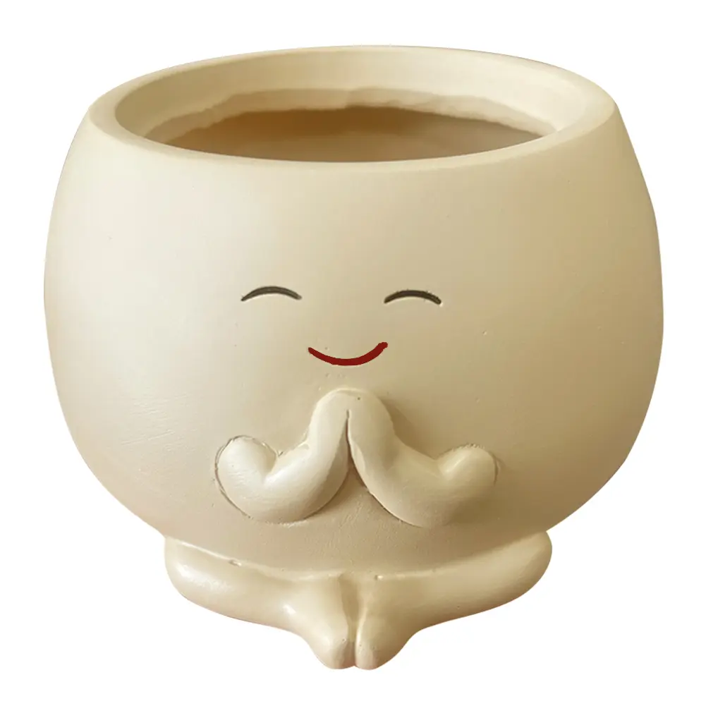 Smile Face Planter with Drainage Hole Cute Flower Pots Resin Smile Face Flower Container for Home Room Decor