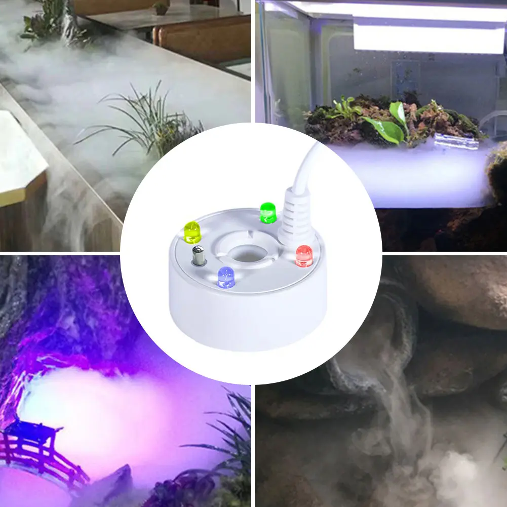 1-5PCS USB Mist Maker 4 LED Water Fountain Pond Fog Machine Atomizer for Halloween Party Decorations for Fish Tanks Rockery Deco