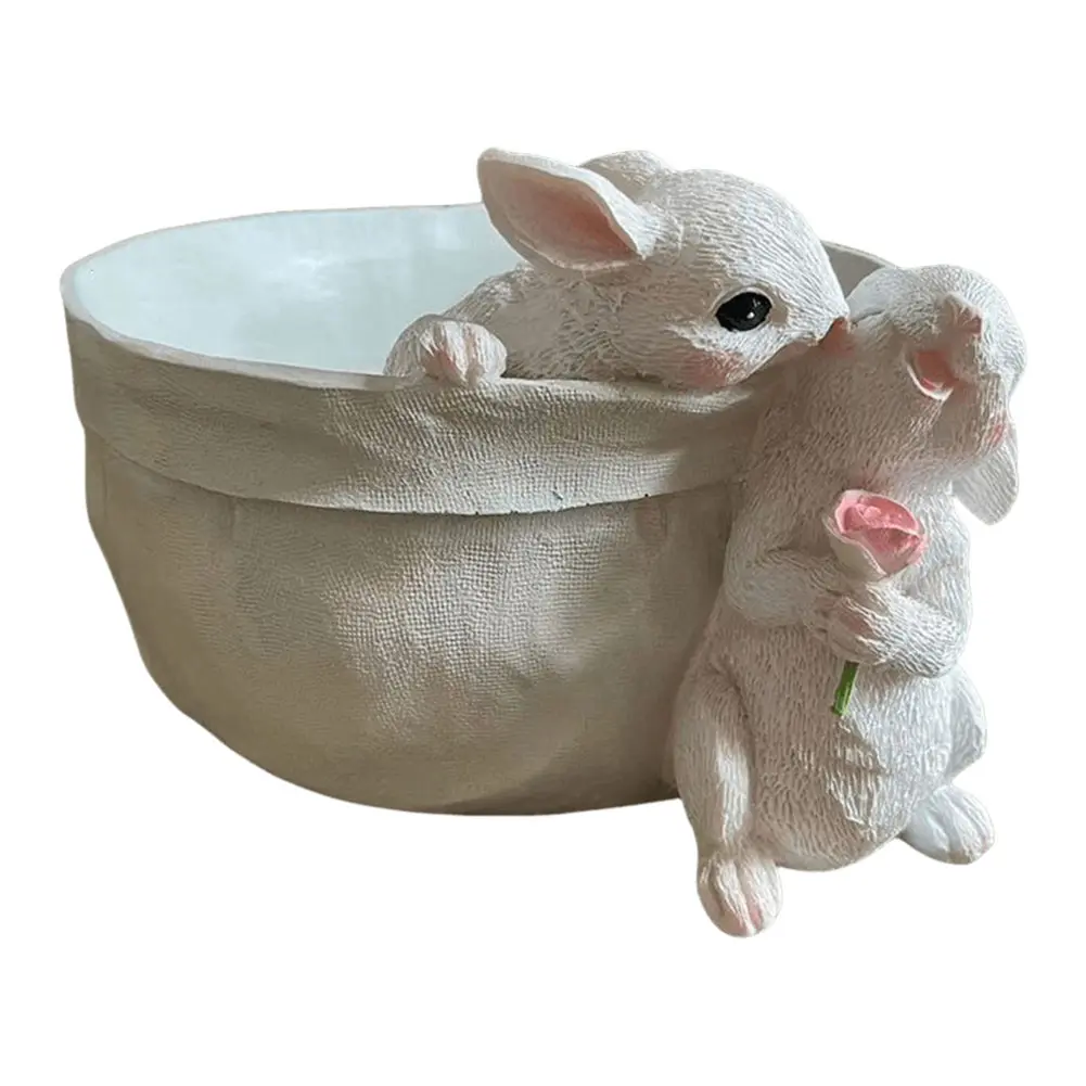 Cartoon Rabbit Flower Pot Resin Bunny Planter Ornament Creative Artificial Rabbit Statue Flowerpot Home Desktop Decoration