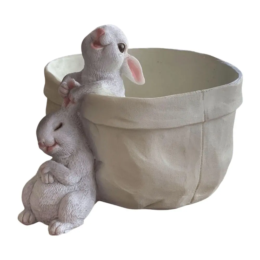 Cartoon Rabbit Flower Pot Resin Bunny Planter Ornament Creative Artificial Rabbit Statue Flowerpot Home Desktop Decoration