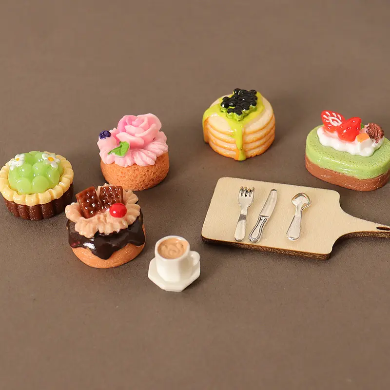 1/12 Dollhouse Simulation Coffee Cake Dessert Set Mini Kitchen Tray Tableware Accessories For Dolls House Decoration Kids Toys