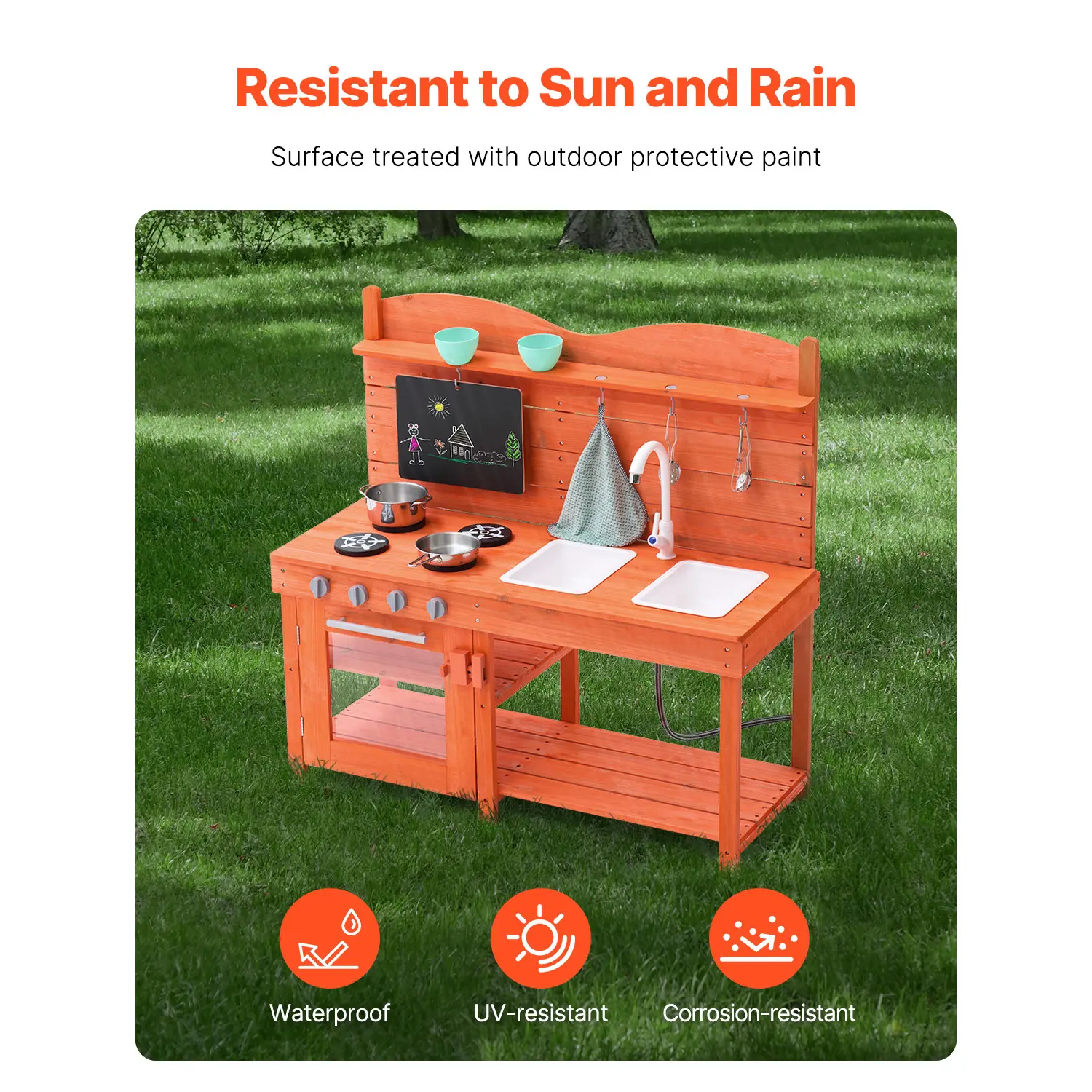 VEVOR Wooden Mud Kitchen Playset with Stove Sink & Faucet Kids Pretend Play Kitchen Set for Children Boys & Girls Birthday Gifts