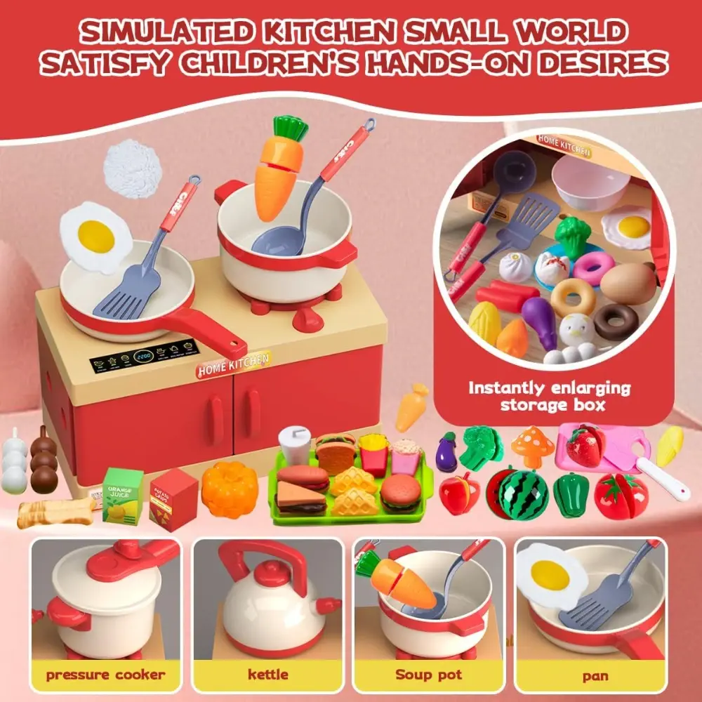 WizKidz Kids Kitchen Play Set with Cooking Stove Utensils Pots Pans Pretend Play Food & Veges Educational Gift for Boys & Girls