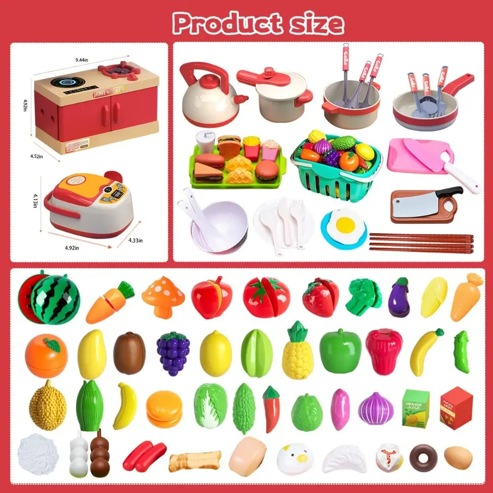 WizKidz Kids Kitchen Play Set with Cooking Stove Utensils Pots Pans Pretend Play Food & Veges Educational Gift for Boys & Girls