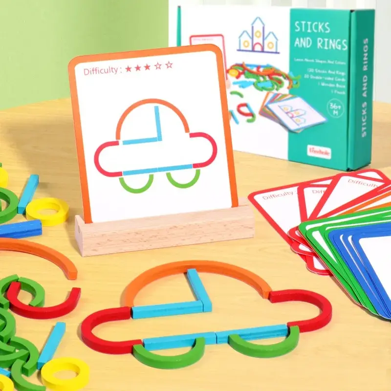 Wooden Creative Sticks And Rings Puzzle Intelligence Game Montessori Early Childhood Educational Toys For Children