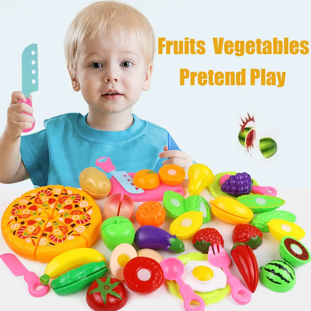 Educational Toy Plastic Kitchen Toy Set Cut Fruit Vegetable Pizza Food Play House Simulation Toys Pretend Play Kids Toys Gifts