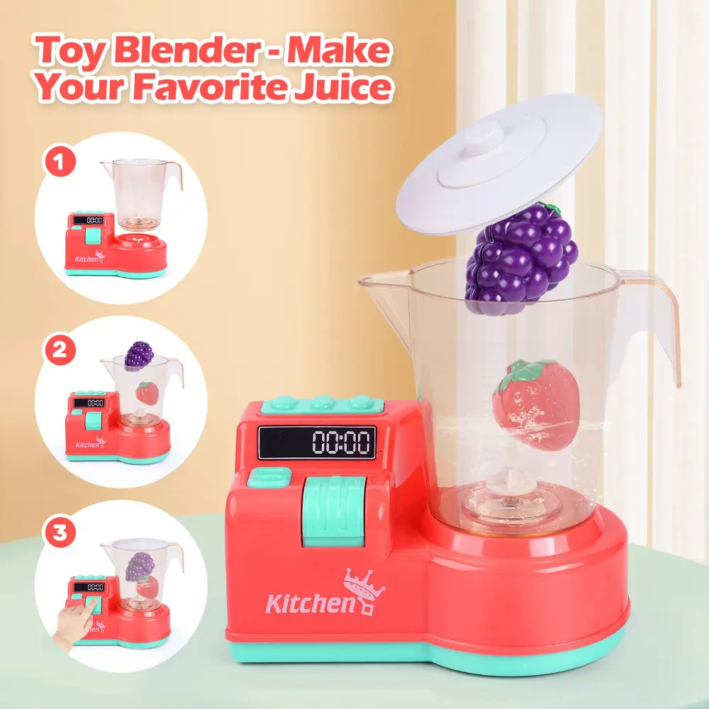 WizKidz Kids Toy Kitchen Utensils Play Set Mixer Blender Toaster Sounds Lights Toddler Accessories for Boys & Girls Kitchen Fun