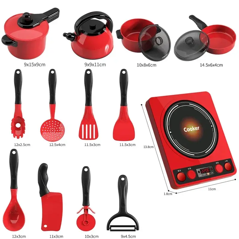Kids Toys Pretend Play Red Kitchen Toys Simulation Food Cooking Girl's Boys Educational Play House Interactive Toys for Children