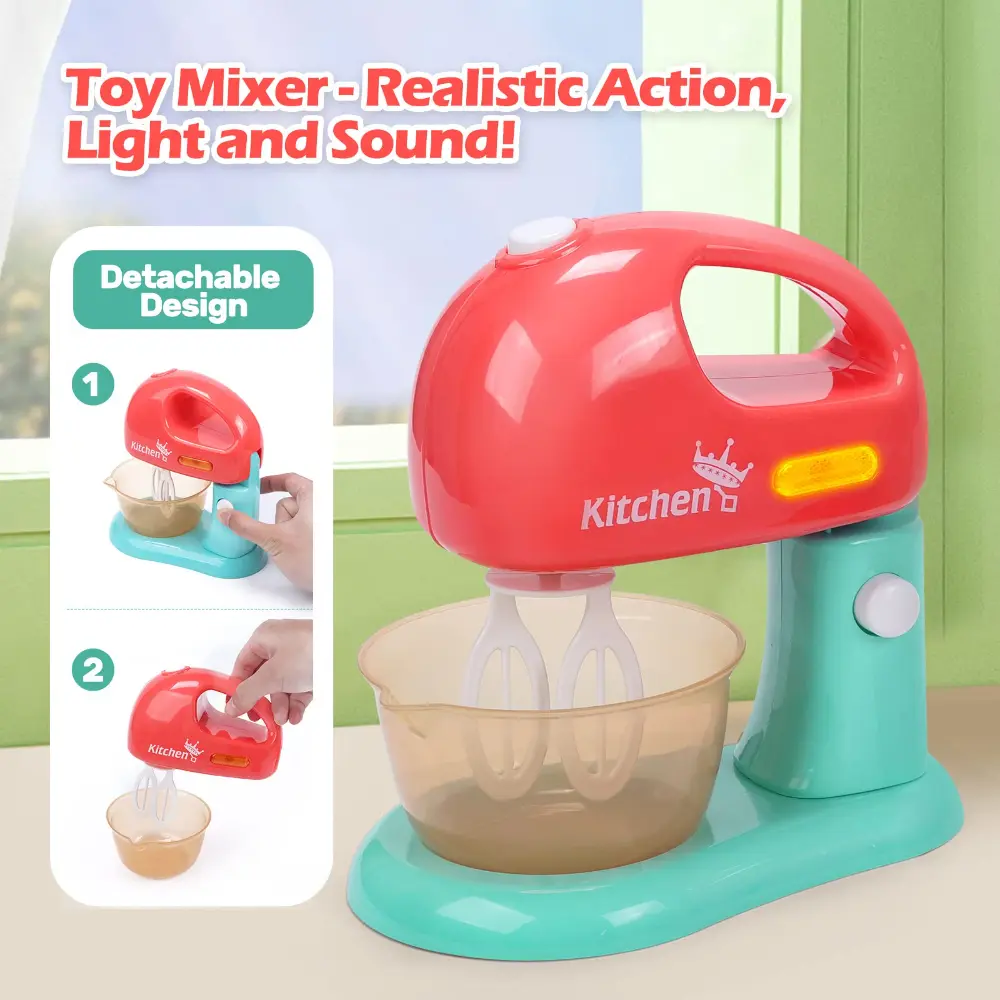 WizKidz Kids Toy Kitchen Utensils Play Set Mixer Blender Toaster Sounds Lights Toddler Accessories for Boys & Girls Kitchen Fun