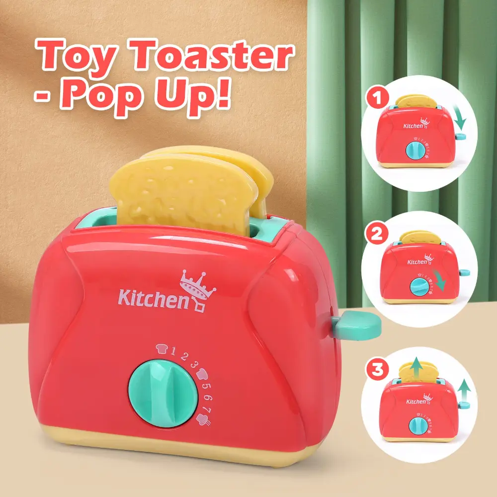 WizKidz Kids Toy Kitchen Utensils Play Set Mixer Blender Toaster Sounds Lights Toddler Accessories for Boys & Girls Kitchen Fun