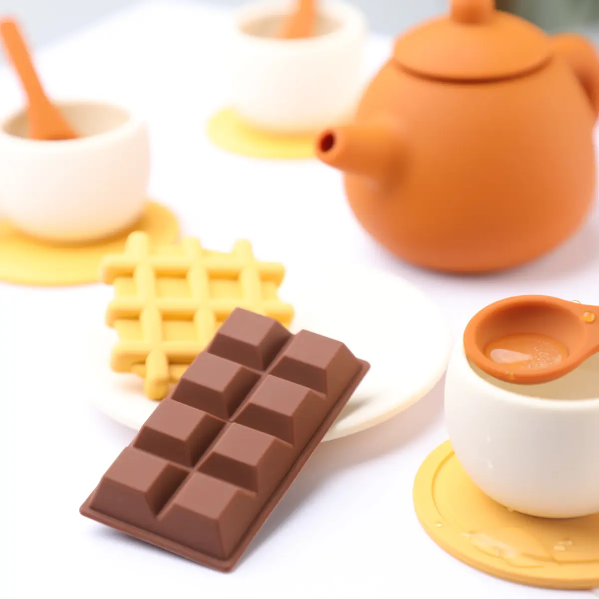 Silicone Afternoon Tea Set Toy Pretend Play Food Learning Role Play Game Early Educational Toy for Toddlers Girls Boys Kids Gift