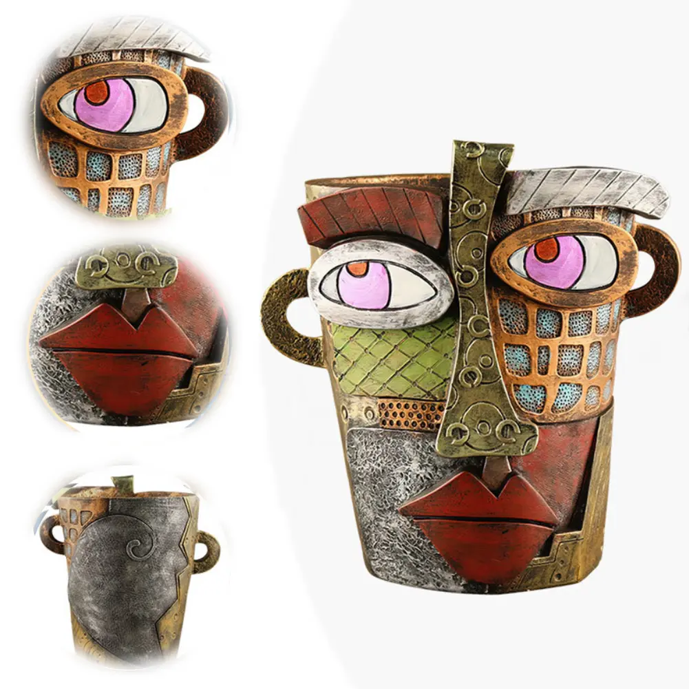 Colorful Face Flower Pot Resin Abstract Head Planter Pots Abstract Beauty Face Potted Plant Container for Outdoor Garden Patio