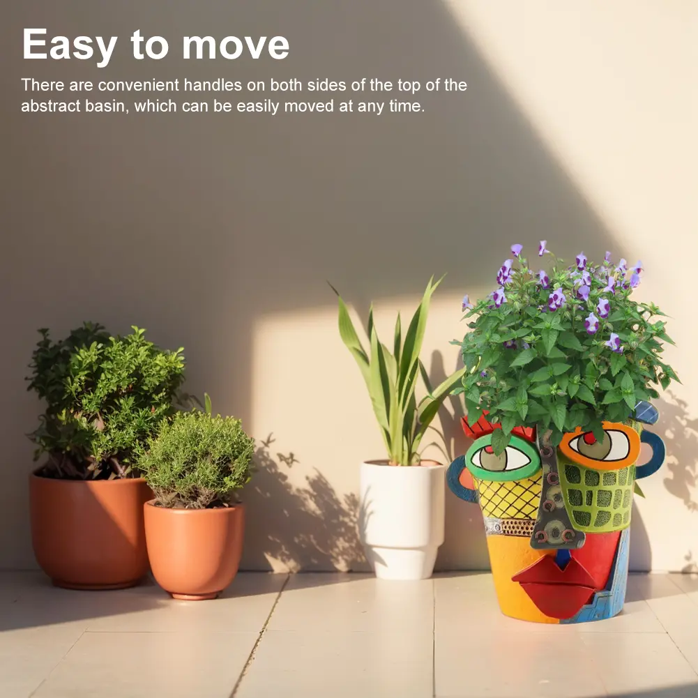 Colorful Face Flower Pot Resin Abstract Head Planter Pots Abstract Beauty Face Potted Plant Container for Outdoor Garden Patio