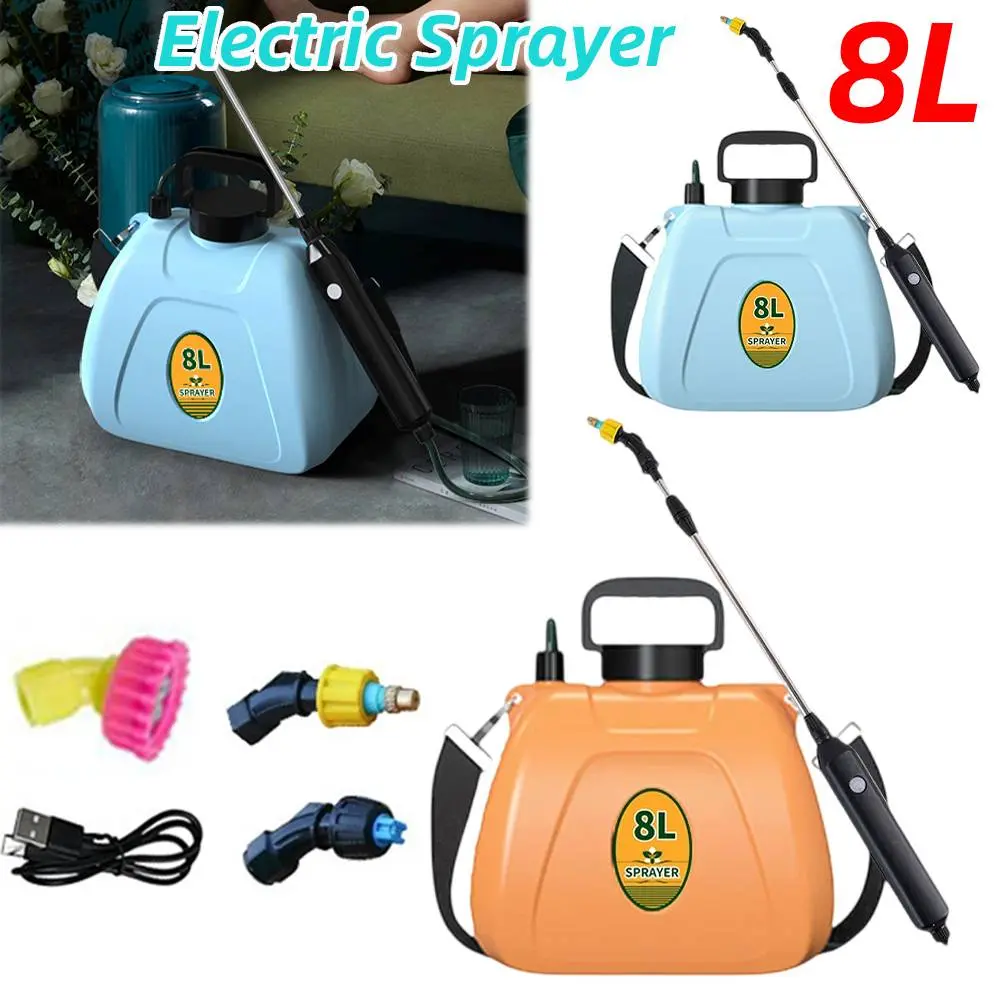 8L Shoulder Style Electric Sprayer with 3 Mist Nozzles Rechargeable Automatic Garden Plant Mister W/ Shoulder Strap Sprayer