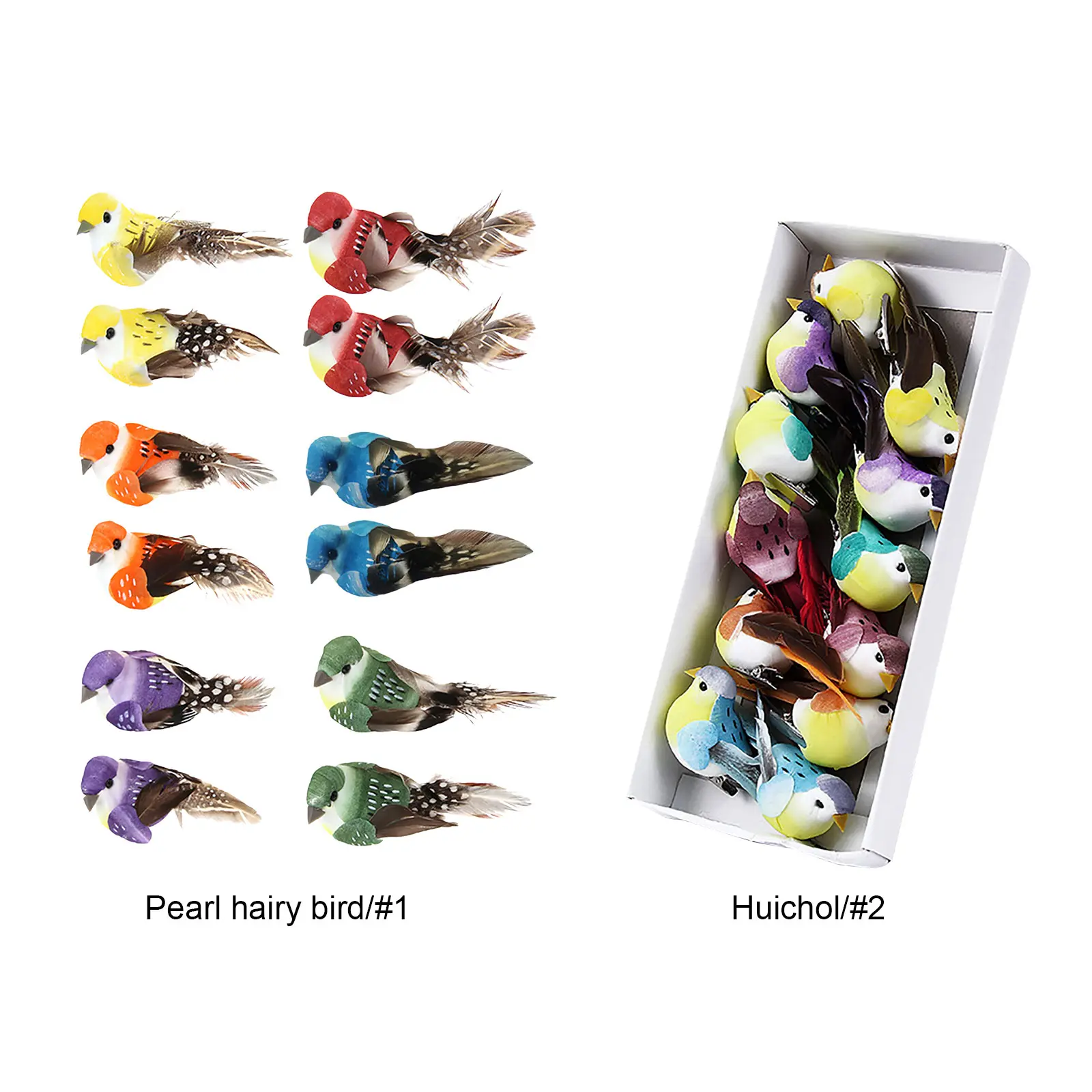 12pcs Colourful Artificial Birds Tree Decor Mini Artificial Foam Bird Garden Bird Ornaments for DIY Crafts Party Accessories
