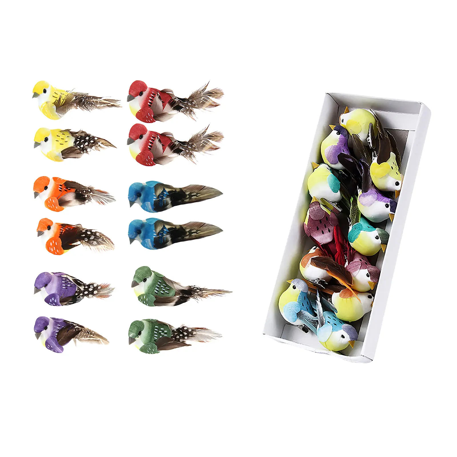 12pcs Colourful Artificial Birds Tree Decor Mini Artificial Foam Bird Garden Bird Ornaments for DIY Crafts Party Accessories