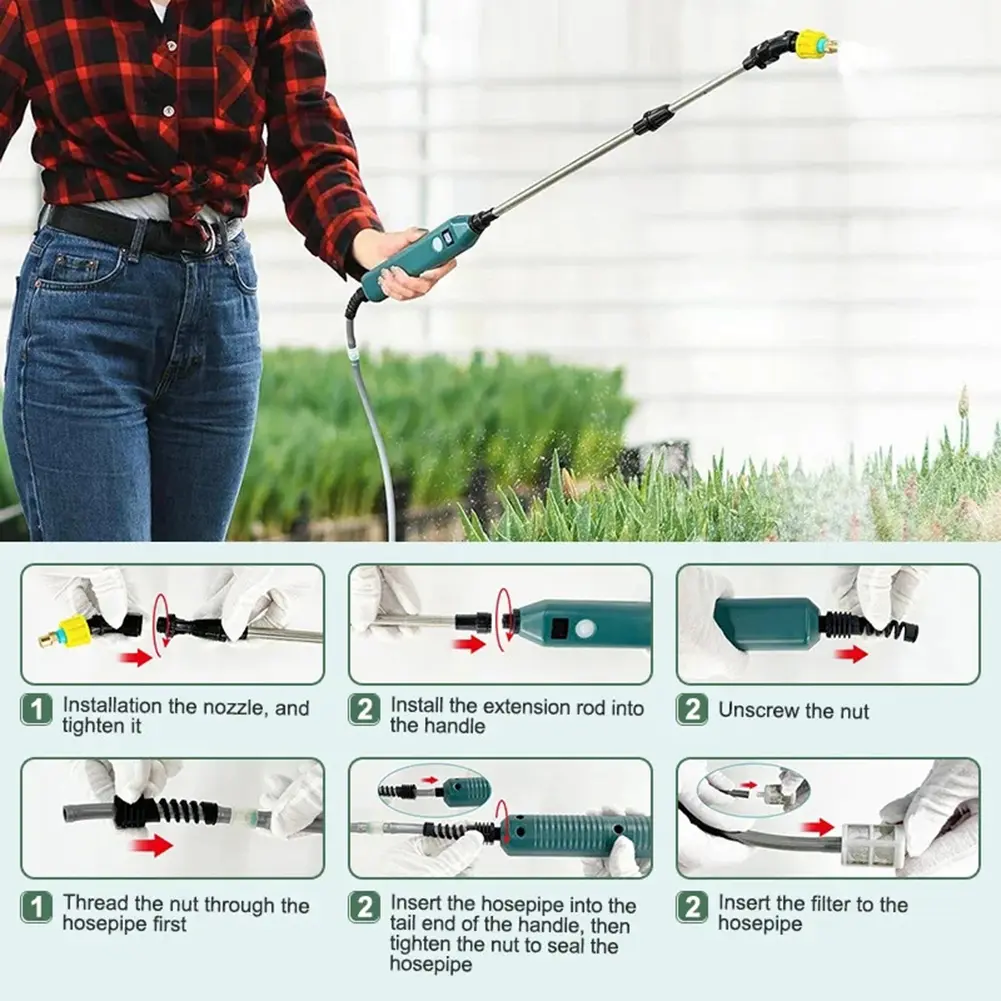 2400mAh Battery Powered Sprayer Wand Rechargeable Garden Sprayer Wand with Battery Indicator Irrigation Tool for Lawn and Garden
