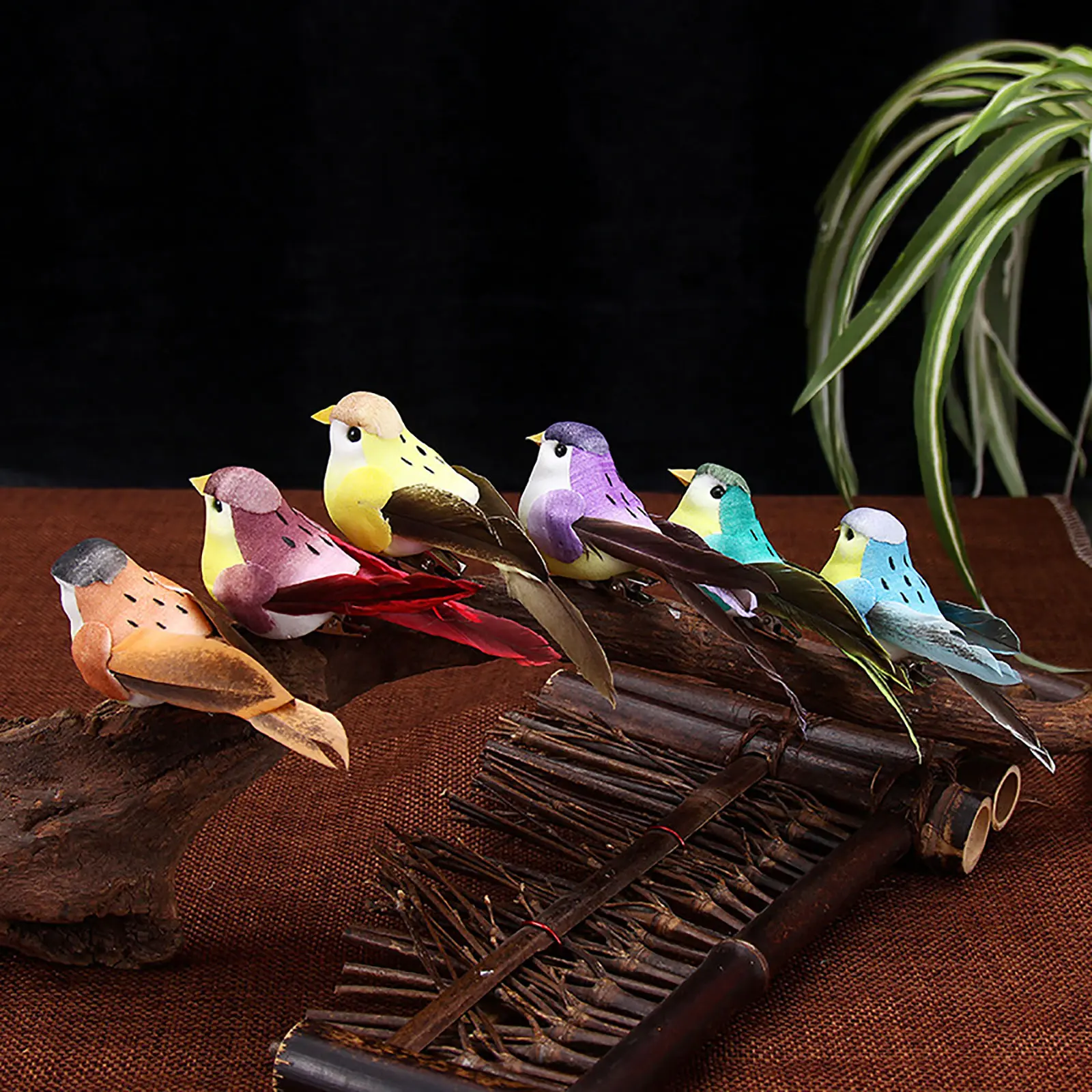 12pcs Colourful Artificial Birds Tree Decor Mini Artificial Foam Bird Garden Bird Ornaments for DIY Crafts Party Accessories