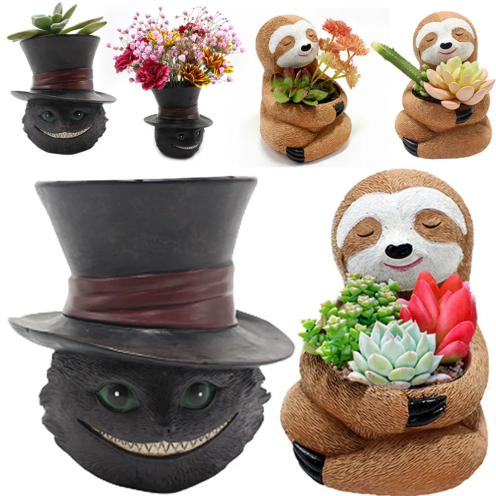 Succulent Planter Black Cat Plant Pot Best Gifts for Family Friends Cute Resin Planter Succulent Flower Pot for Indoor Outdoor
