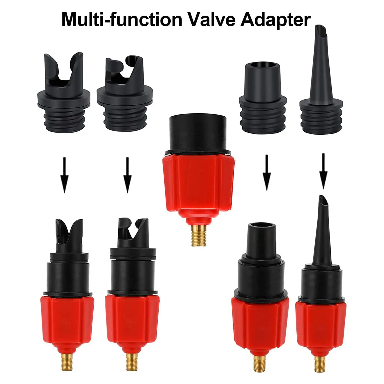 Paddle Board Valve Adapter Rubber Boat Canoe Kayak Pump Converter with 4 Nozzles