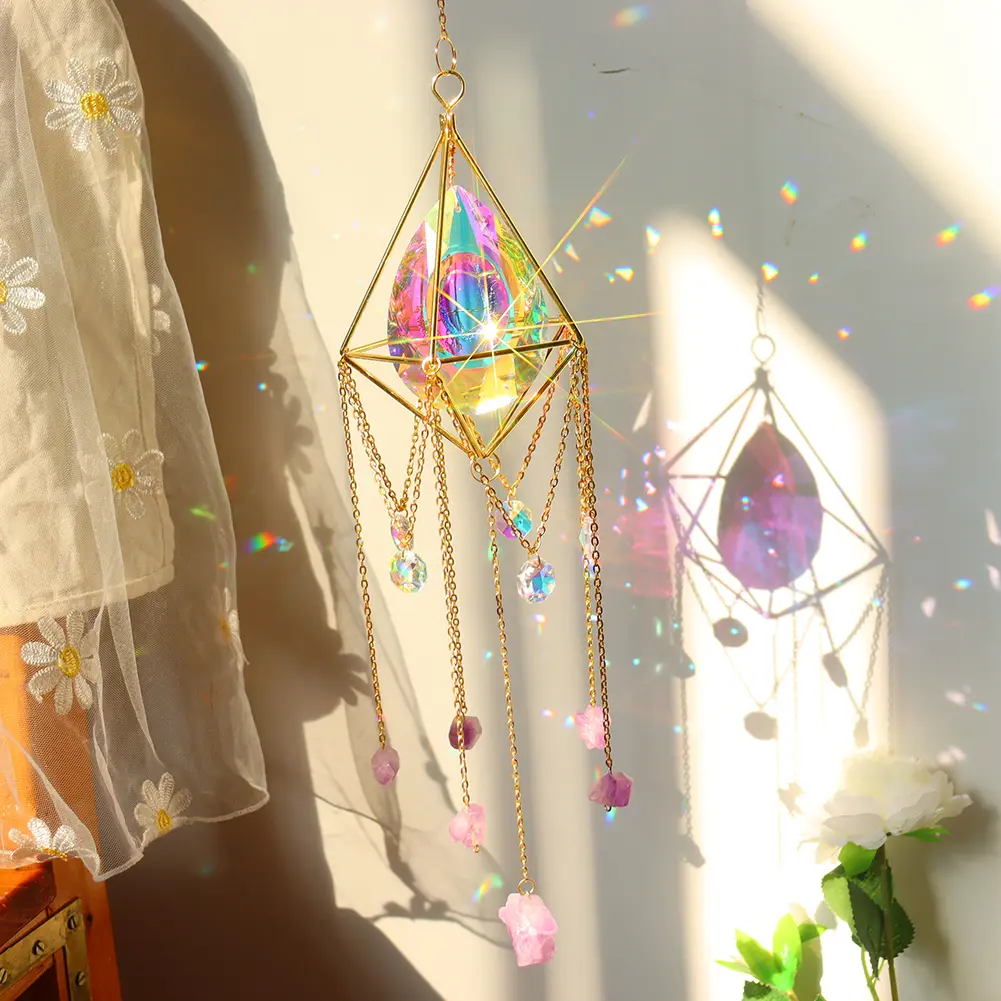 Hanging Ornament Love Heart Crystal Wind Chimes Crafts Window Home Garden Decor