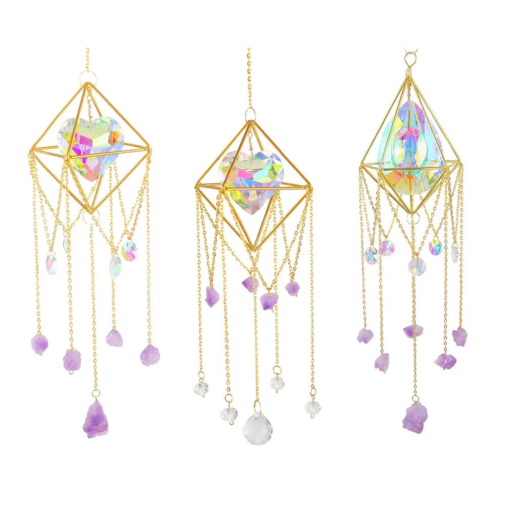 Hanging Ornament Love Heart Crystal Wind Chimes Crafts Window Home Garden Decor