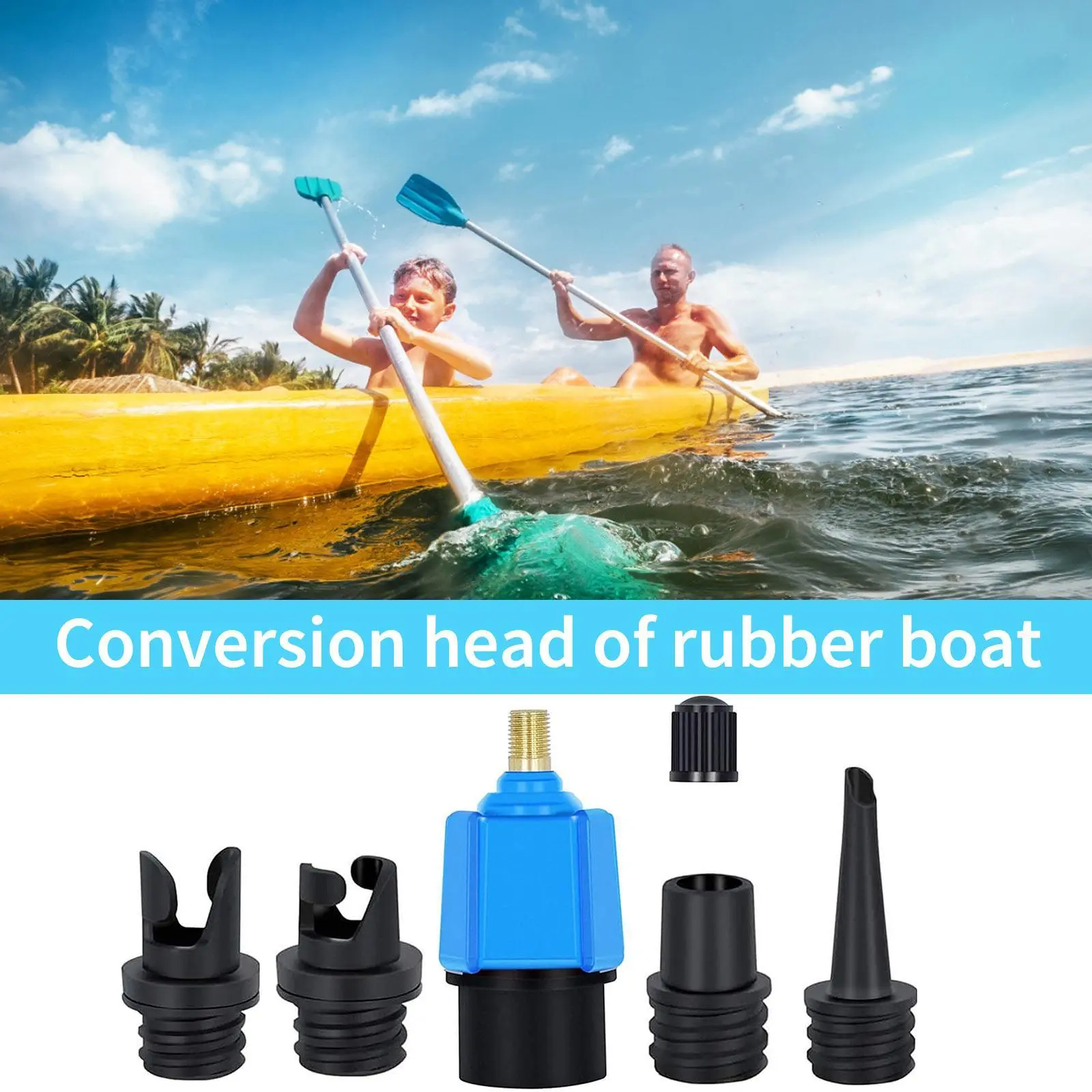 Paddle Board Valve Adapter Rubber Boat Canoe Kayak Pump Converter with 4 Nozzles