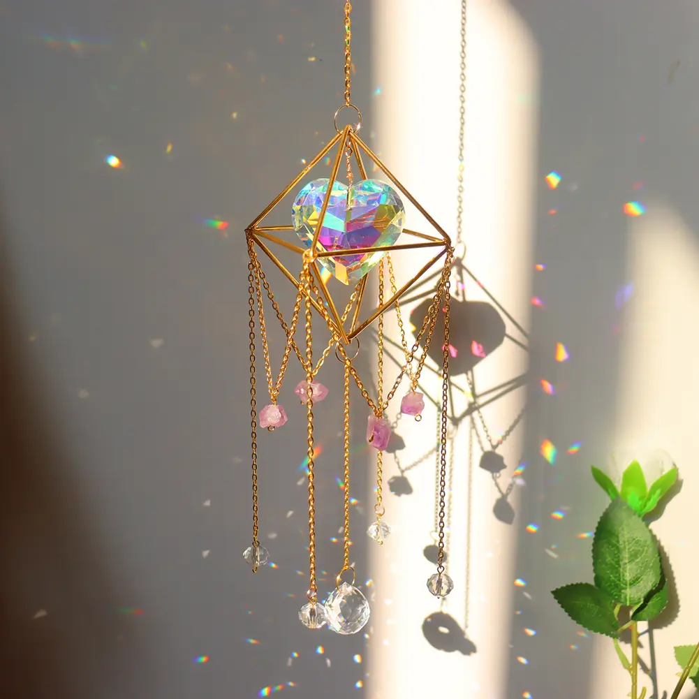 Hanging Ornament Love Heart Crystal Wind Chimes Crafts Window Home Garden Decor