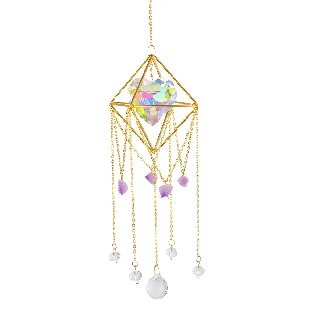 Hanging Ornament Love Heart Crystal Wind Chimes Crafts Window Home Garden Decor