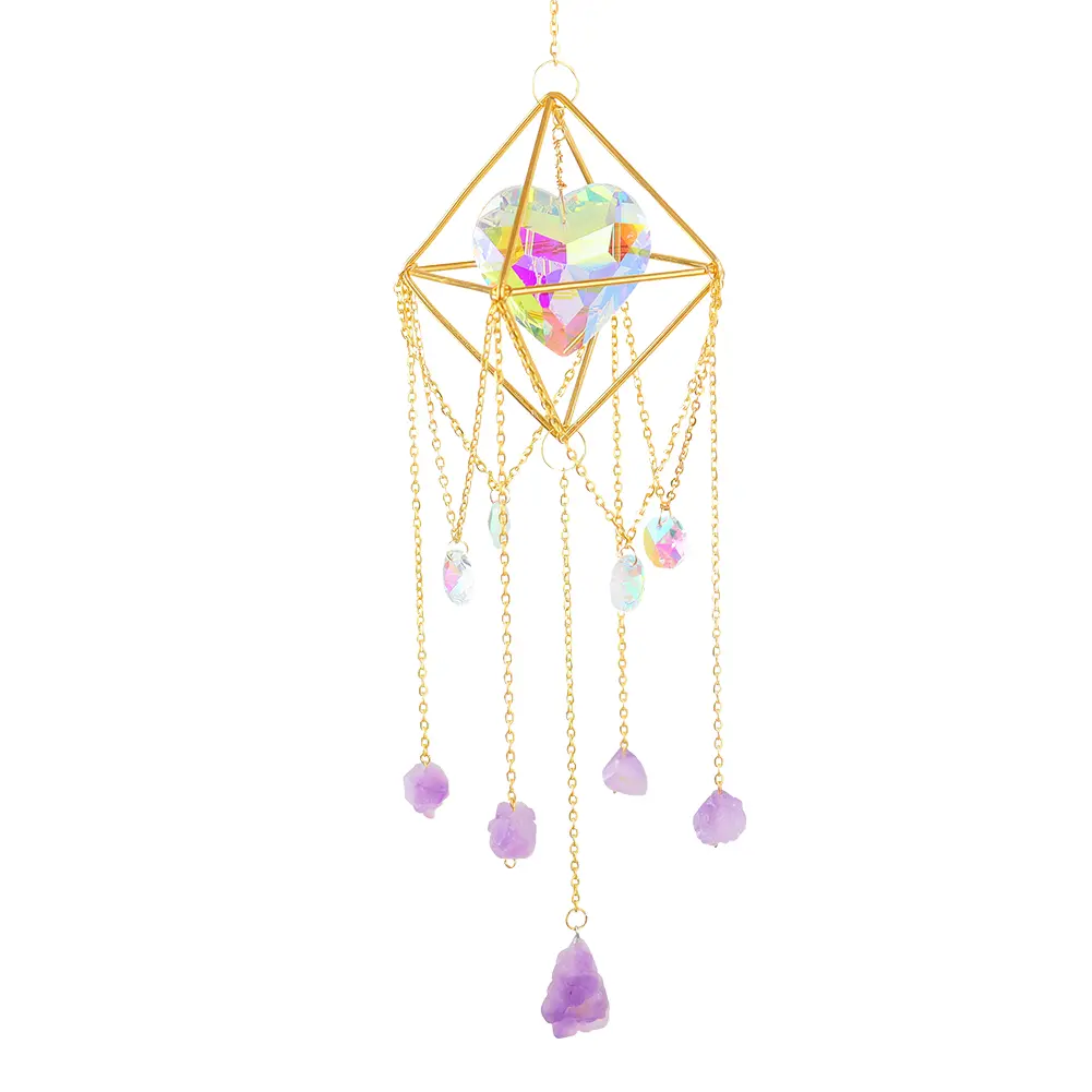 Hanging Ornament Love Heart Crystal Wind Chimes Crafts Window Home Garden Decor