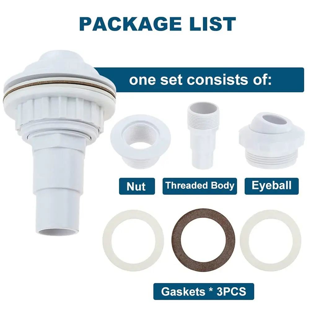 Water Inlet Outlet Fittings With Clip Threaded Tape Pool Wall Joint Removable Wear-resistant Heat-resistance for Hot Spring Spa