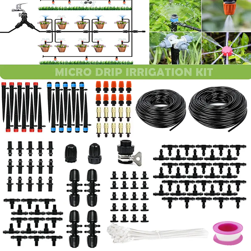 200FT Quick-Connect Drip Irrigation System Kit with 1/2 Inch Hose 1/4 Inch Distribution Tubing Drip Irrigation System Kit