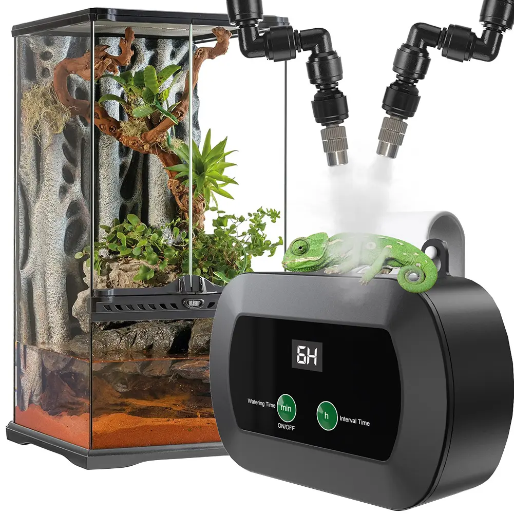 Smart Reptile Mist Sprinkler with Timer & 360°Adjustable Nozzles Reptile Humidifiers Terrariums Humidifier for Herps Terrariums