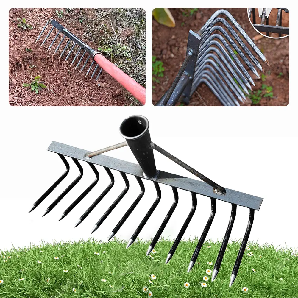 High Carbon Steel Nail Rake Multifunctional 4/7/9/12 Teeth Gardening Weeding Rake Loose Soil Nail Rake Agricultural Tools