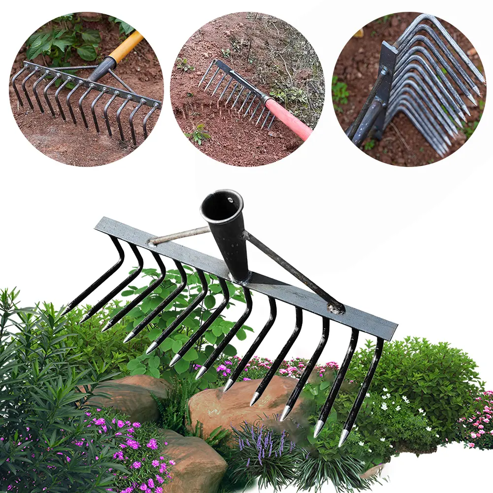 High Carbon Steel Nail Rake Multifunctional 4/7/9/12 Teeth Gardening Weeding Rake Loose Soil Nail Rake Agricultural Tools