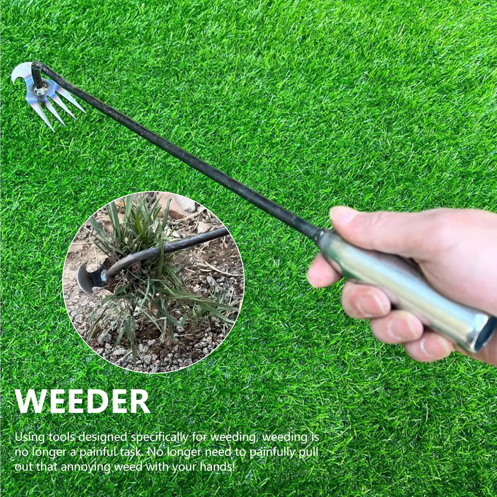 3PCS Long Wood Handle Stainless Steel Garden Weeder Hand Weeding Removal Cutter Puller Tools Multifunction Weeder Transplant