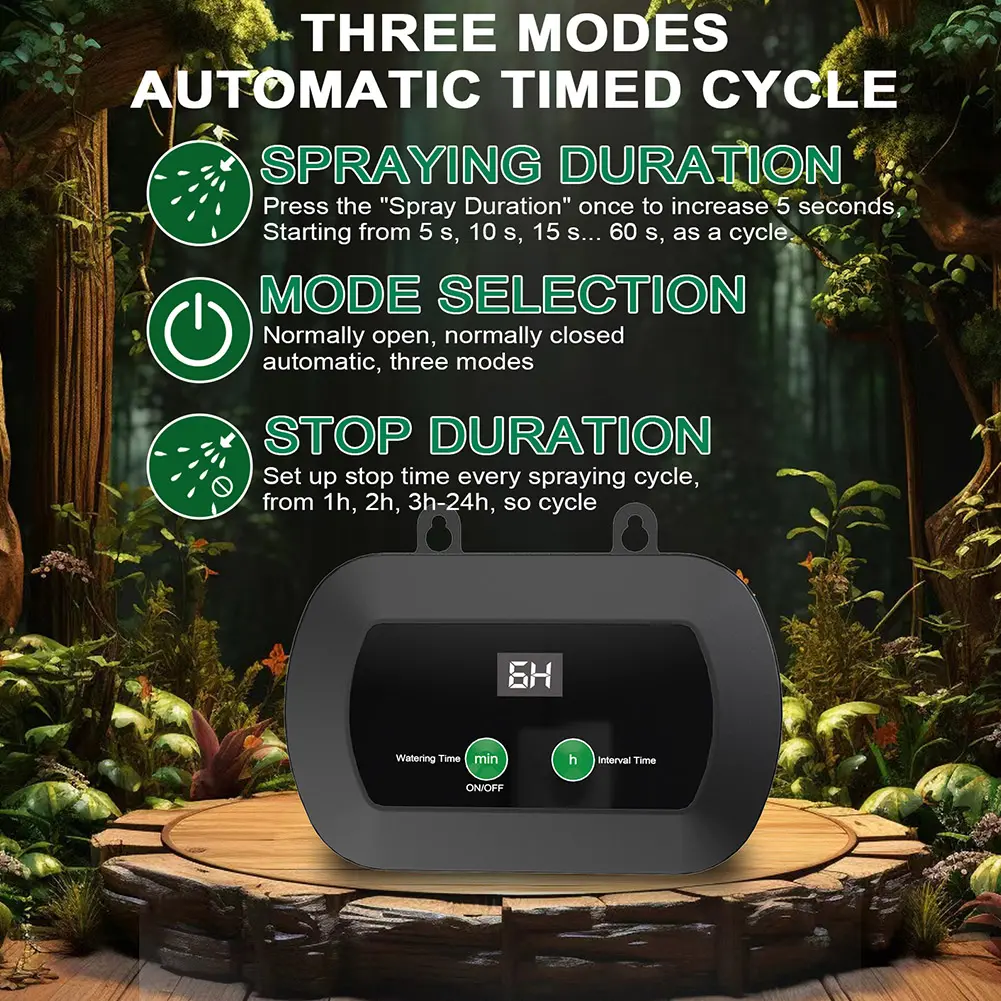Smart Reptile Mist Sprinkler with Timer & 360°Adjustable Nozzles Reptile Humidifiers Terrariums Humidifier for Herps Terrariums