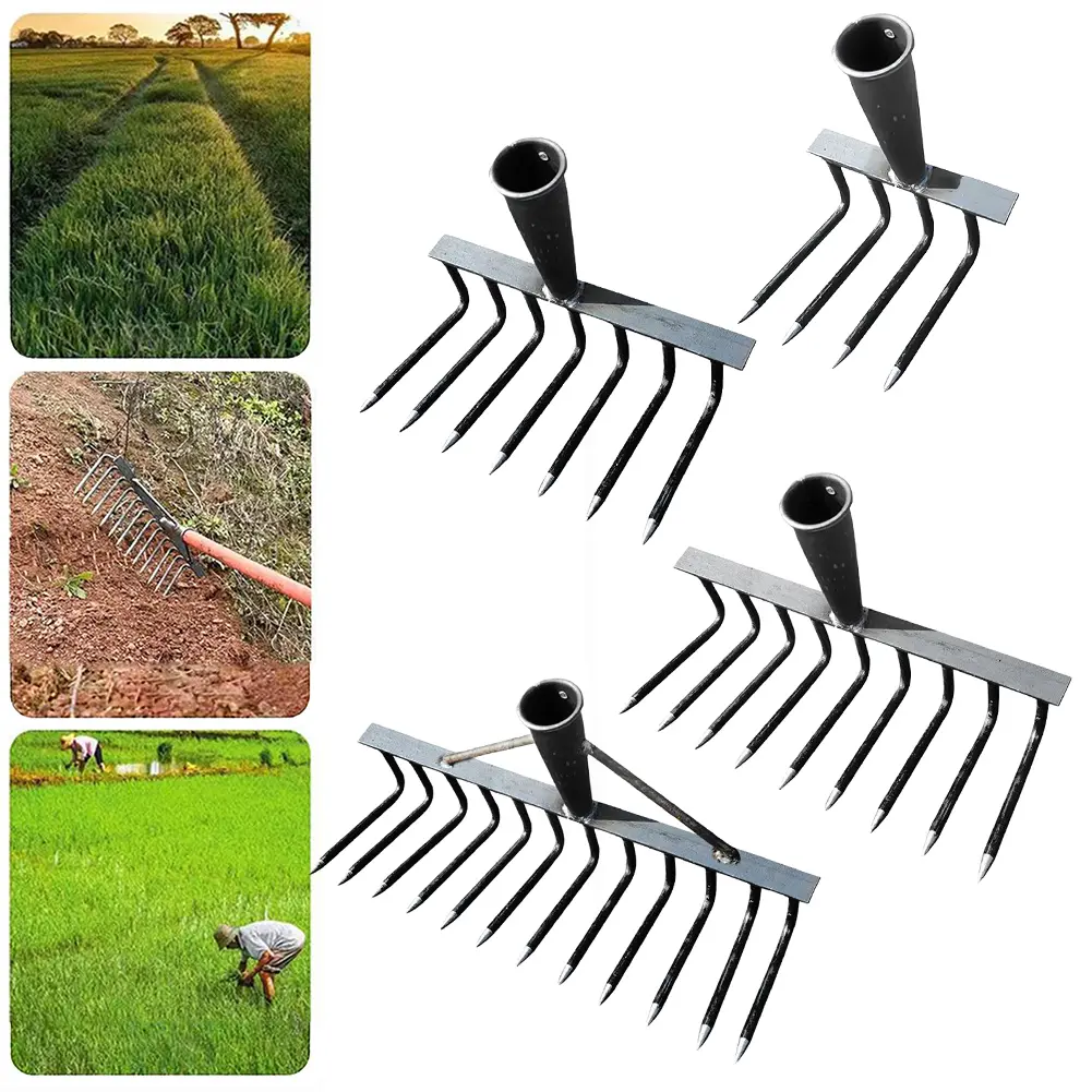 High Carbon Steel Nail Rake Multifunctional 4/7/9/12 Teeth Gardening Weeding Rake Loose Soil Nail Rake Agricultural Tools
