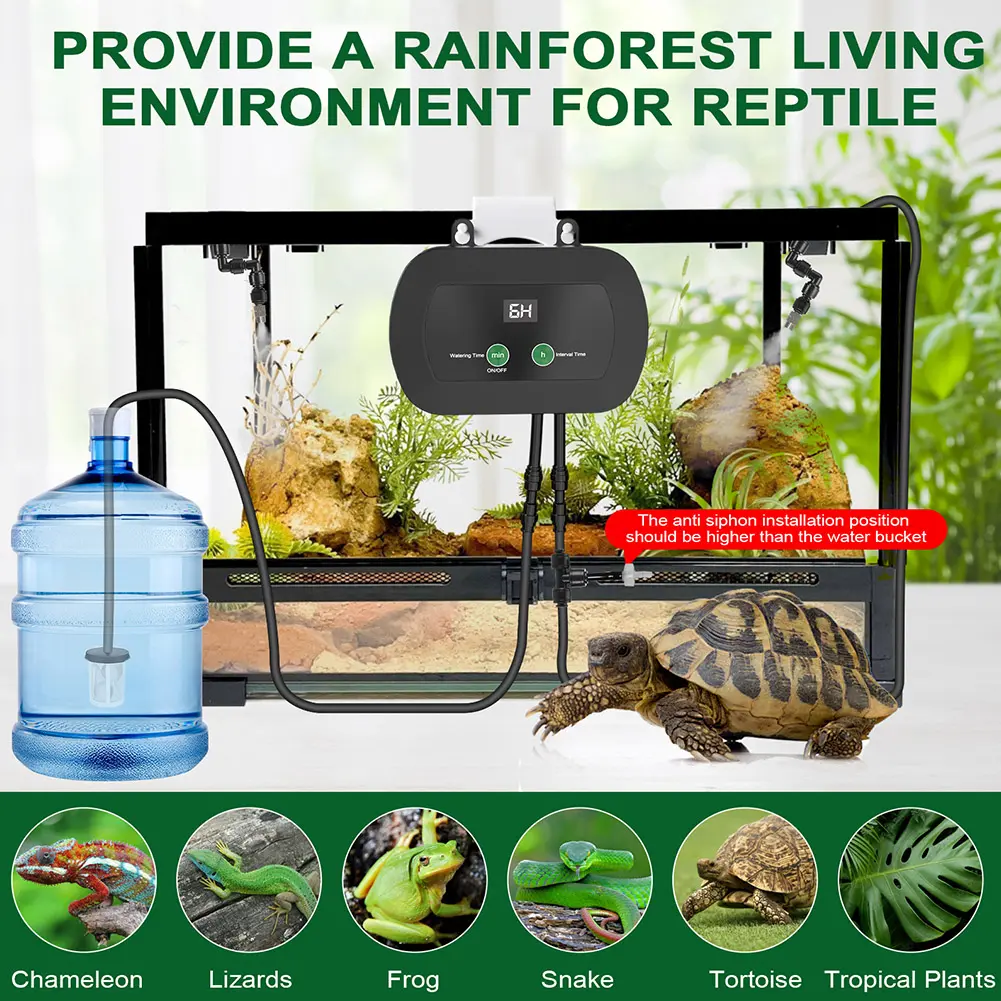 Smart Reptile Mist Sprinkler with Timer & 360°Adjustable Nozzles Reptile Humidifiers Terrariums Humidifier for Herps Terrariums