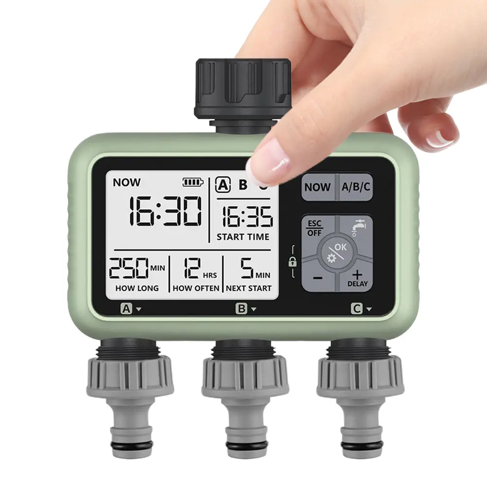 3 Zone Automatic Water Timer Digital Irrigation Machine Manual/Automatic Mode Water Hose Timer Rain Delay for Garden Yard Lawn