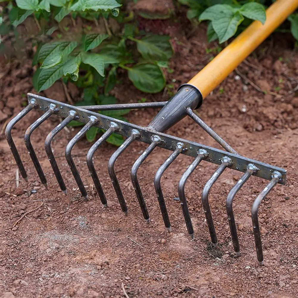 High Carbon Steel Nail Rake Multifunctional 4/7/9/12 Teeth Gardening Weeding Rake Loose Soil Nail Rake Agricultural Tools