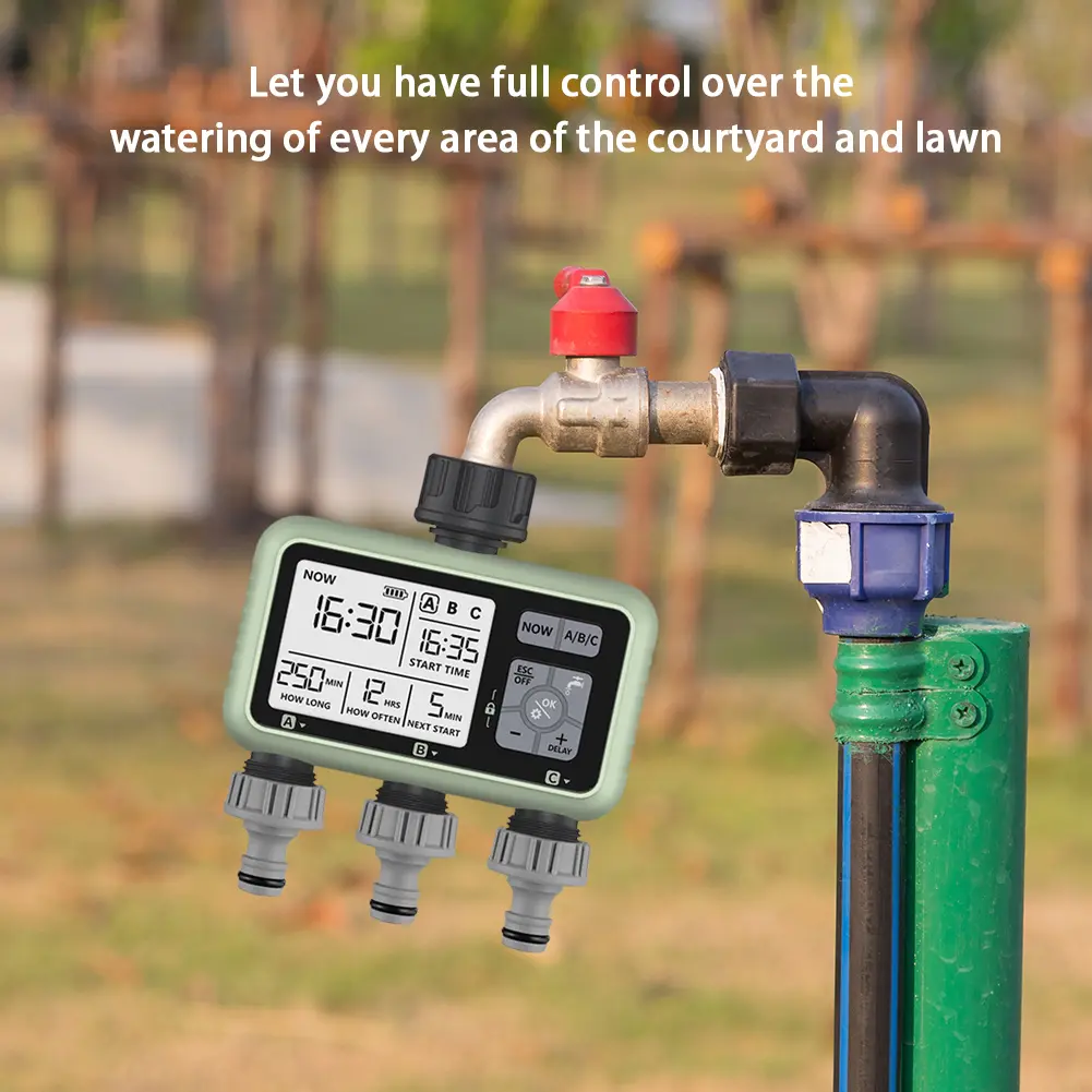 3 Zone Automatic Water Timer Digital Irrigation Machine Manual/Automatic Mode Water Hose Timer Rain Delay for Garden Yard Lawn
