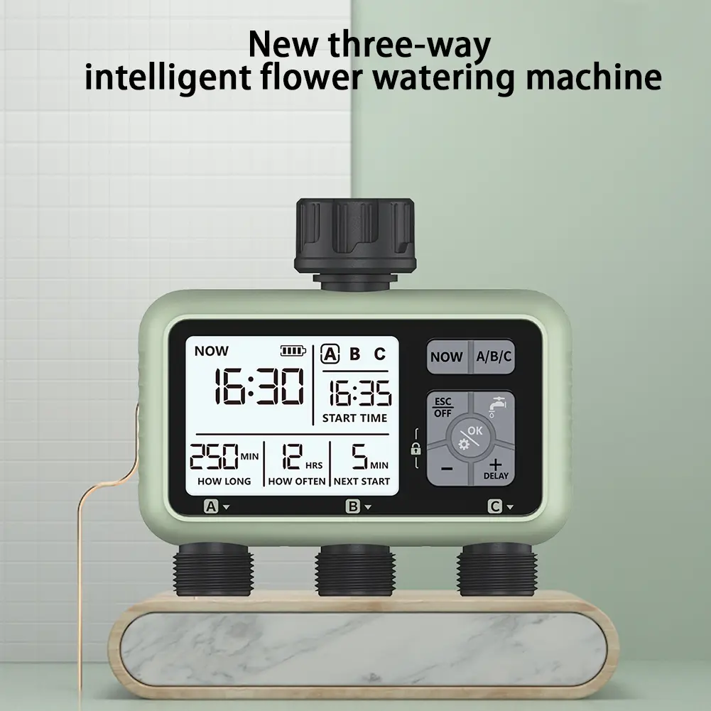 3 Zone Automatic Water Timer Digital Irrigation Machine Manual/Automatic Mode Water Hose Timer Rain Delay for Garden Yard Lawn