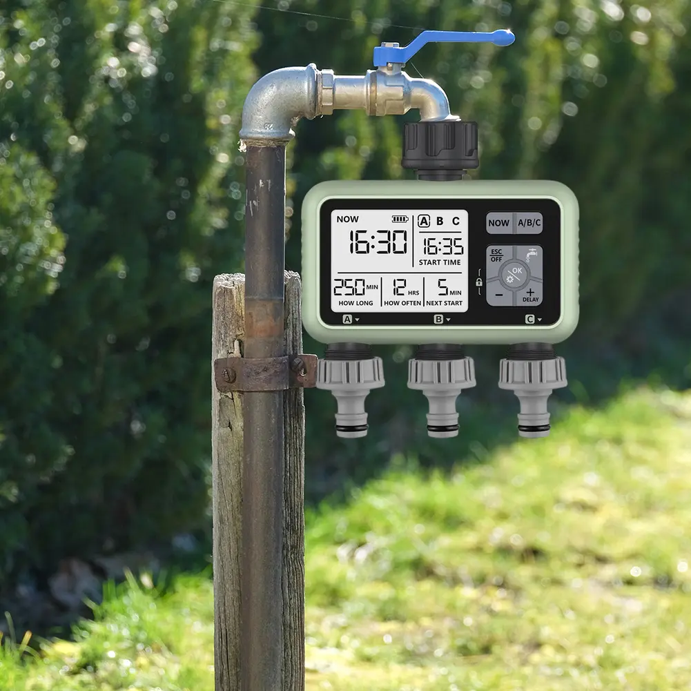 3 Zone Automatic Water Timer Digital Irrigation Machine Manual/Automatic Mode Water Hose Timer Rain Delay for Garden Yard Lawn