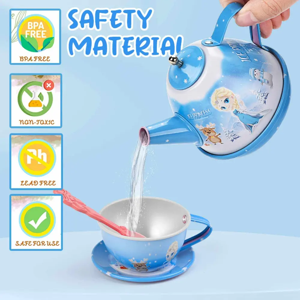 WizKidz Frozen Tea Party Set for Little Girls Princess Kitchen Pretend Toy with Tin Tea Set & Carrying Case for Birthday Gift