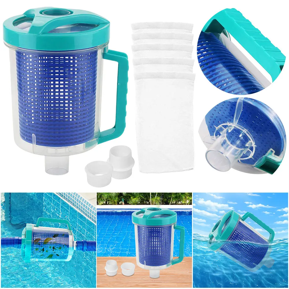 Inline Pool Leaf Canister Pool Leaf Catcher with 5 Skimmer Socks Leaf Trap Pool Leaf Collector for Pool Vacuum
