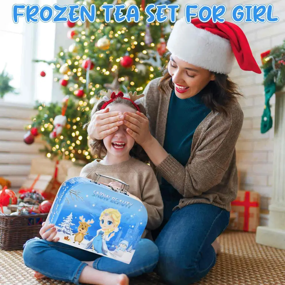 WizKidz Frozen Tea Party Set for Little Girls Princess Kitchen Pretend Toy with Tin Tea Set & Carrying Case for Birthday Gift