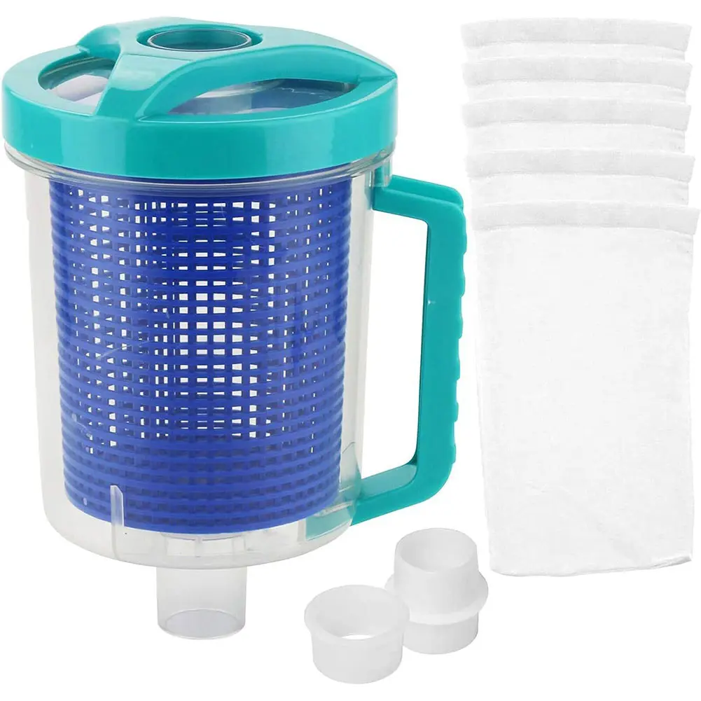 Inline Pool Leaf Canister Pool Leaf Catcher with 5 Skimmer Socks Leaf Trap Pool Leaf Collector for Pool Vacuum