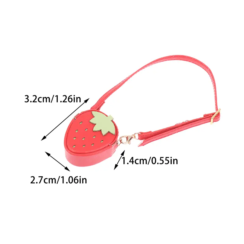 Cute Mini Doll Strawberry Crossbody Bag Shoulder Bag Doll Fashion Clothes Accessories 1/12 Dollhouse Decoration Pretend Play Toy