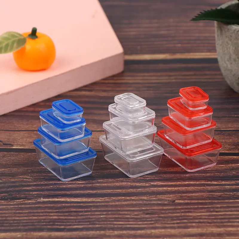 4pcs 1/12 Dollhouse Mini Fresh Keeping Box Lunch Box Model Kitchen Tableware Decoration